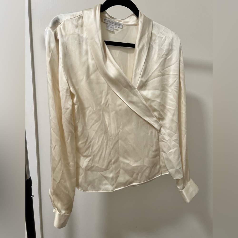 Elegant Cream Silk Wrap Blouse